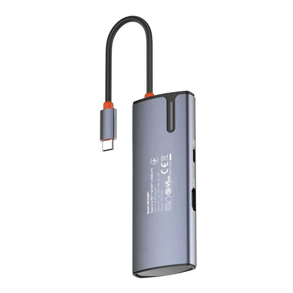 USB хаб (док-станція) СolorWay USB-C 5-в-1 Type C PD 100W/USB3.0х3/HDMI 4К (CW-HUB01)