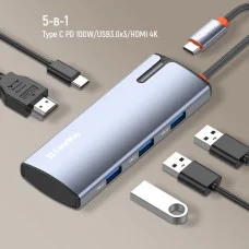 USB хаб (док-станція) СolorWay USB-C 5-в-1 Type C PD 100W/USB3.0х3/HDMI 4К (CW-HUB01)