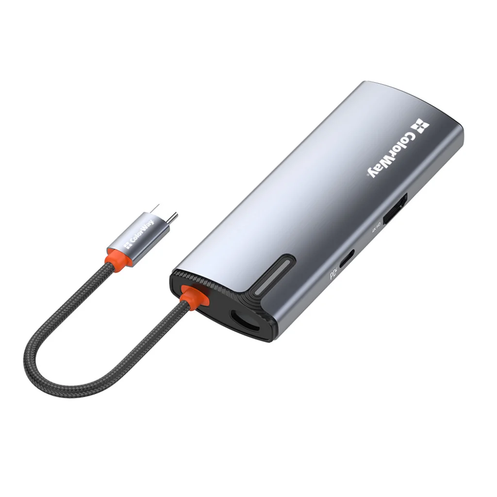 USB хаб (док-станція) СolorWay USB-C 6-в-1 Type C PD 100W/USB3.0х3/HDMI 4К/RJ45 (CW-HUB02)