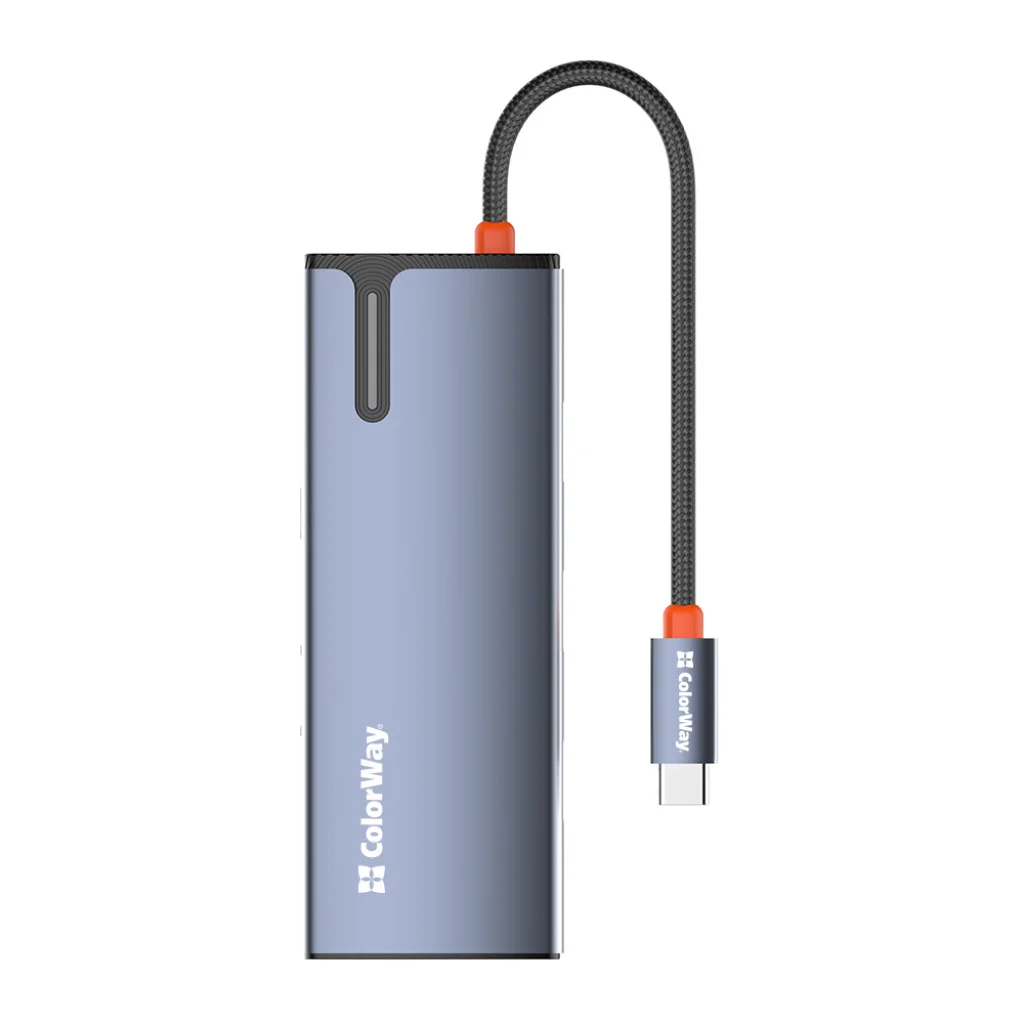 USB хаб (док-станція) СolorWay USB-C 6-в-1 Type C PD 100W/USB3.0х3/HDMI 4К/RJ45 (CW-HUB02)