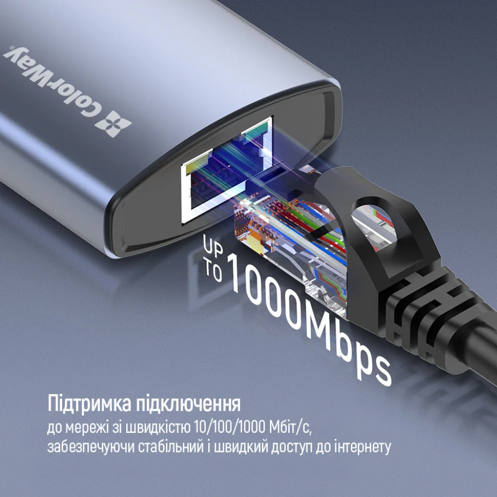USB хаб (док-станція) СolorWay USB-C 6-в-1 Type C PD 100W/USB3.0х3/HDMI 4К/RJ45 (CW-HUB02)