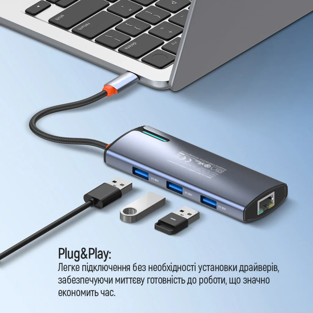 USB хаб (док-станція) СolorWay USB-C 6-в-1 Type C PD 100W/USB3.0х3/HDMI 4К/RJ45 (CW-HUB02)