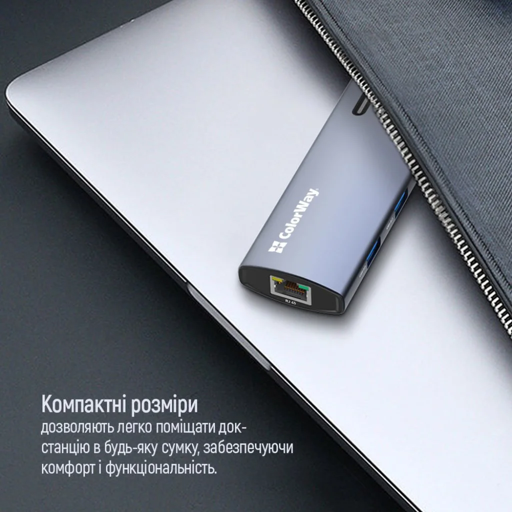 USB хаб (док-станція) СolorWay USB-C 6-в-1 Type C PD 100W/USB3.0х3/HDMI 4К/RJ45 (CW-HUB02)