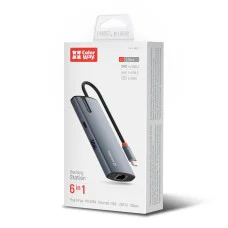 USB хаб (док-станція) СolorWay USB-C 6-в-1 Type C PD 100W/USB3.0х3/USB2.0/RJ45 (CW-HUB03)