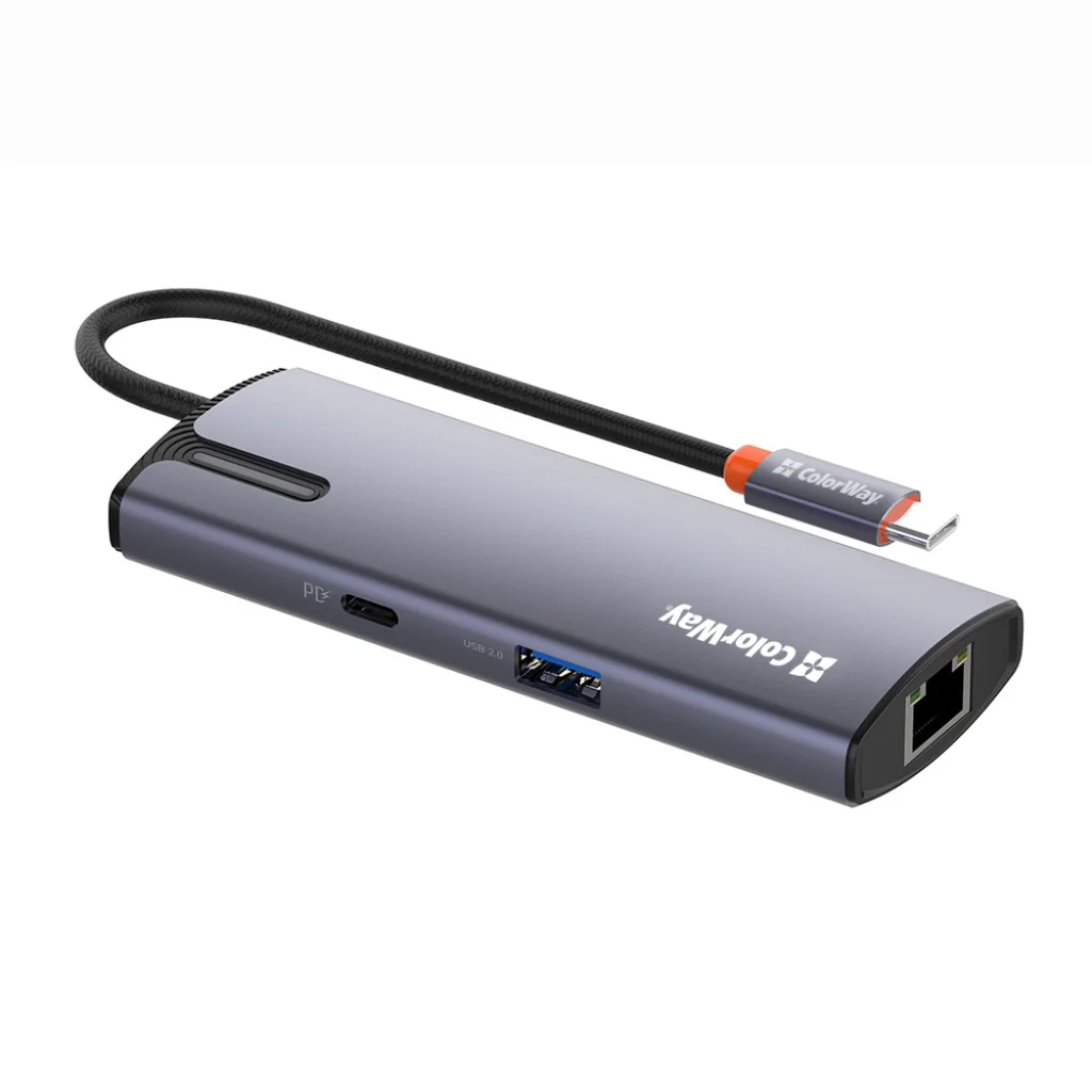 USB хаб (док-станція) СolorWay USB-C 6-в-1 Type C PD 100W/USB3.0х3/USB2.0/RJ45 (CW-HUB03)