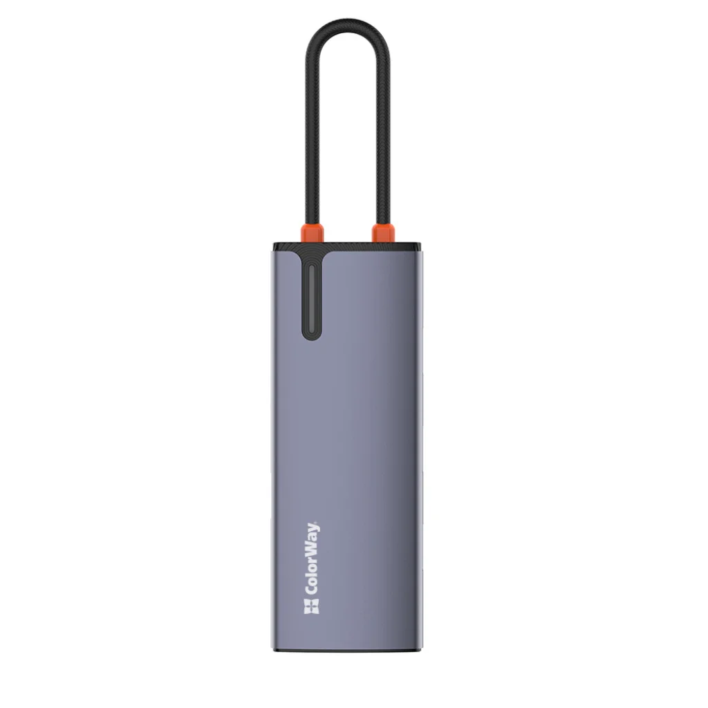 USB хаб (док-станція) СolorWay USB-C 6-в-1 Type C PD 100W/USB3.0х3/USB2.0/RJ45 (CW-HUB03)