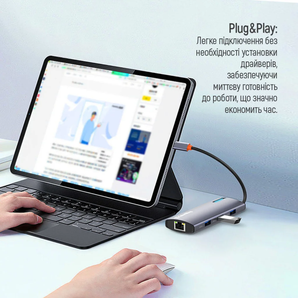 USB хаб (док-станція) СolorWay USB-C 6-в-1 Type C PD 100W/USB3.0х3/USB2.0/RJ45 (CW-HUB03)