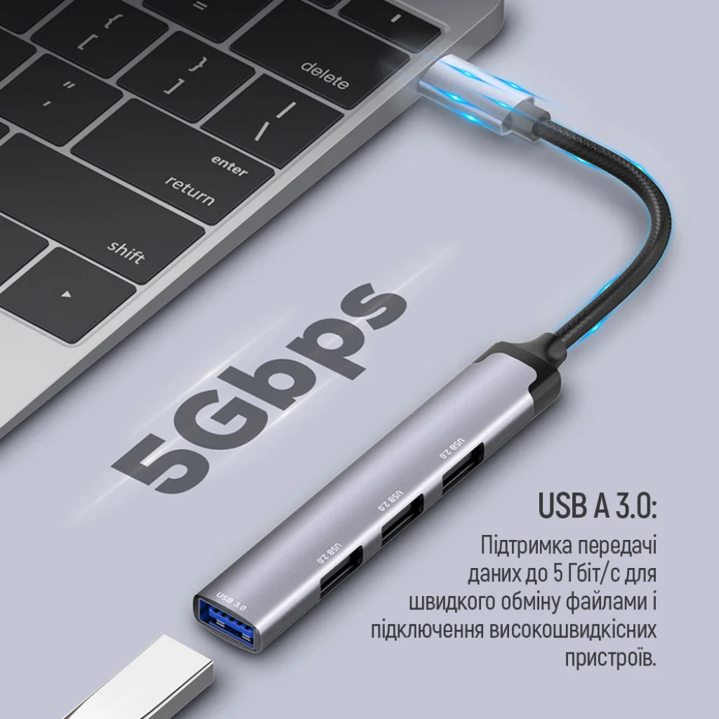 USB хаб СolorWay USB-C 4-в-1 USB2.0х3/USB3.0 (CW-HUB04)