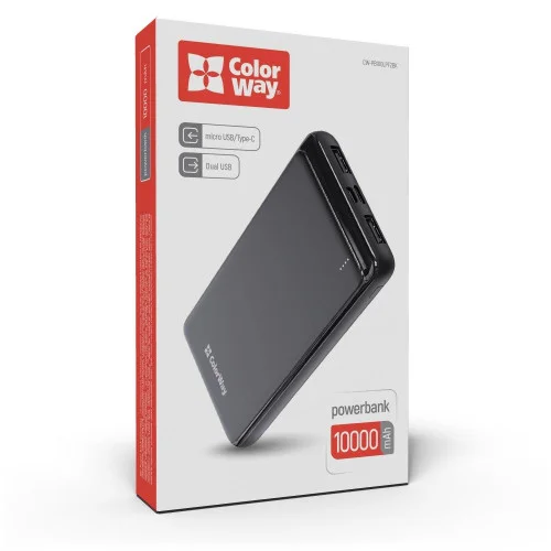 УМБ ColorWay 10000 mAh Slim Black (CW-PB100LPF2BK)