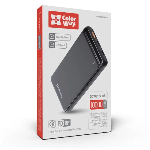 УМБ ColorWay 10000 mAh Slim 18W Black (CW-PB100LPG3BK-PD)