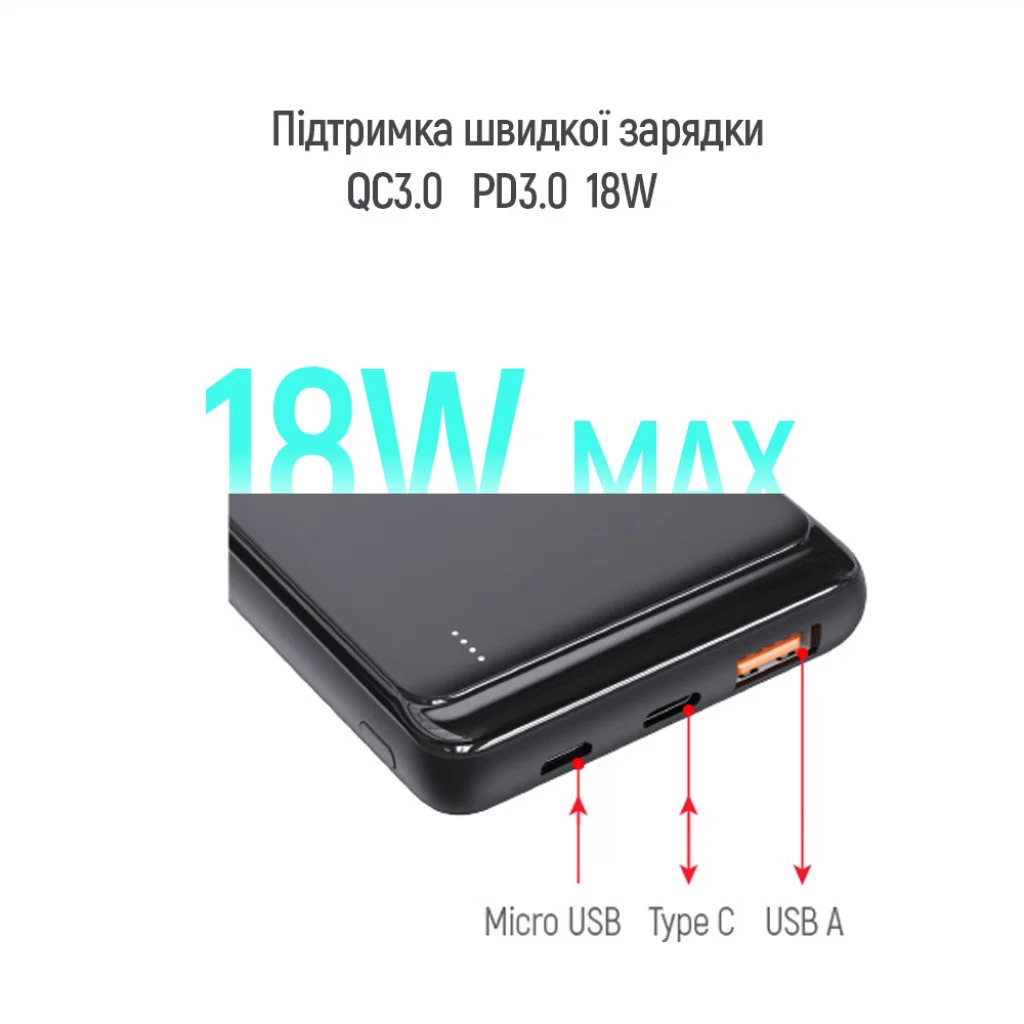 УМБ ColorWay 10000 mAh Slim 18W Black (CW-PB100LPG3BK-PD)