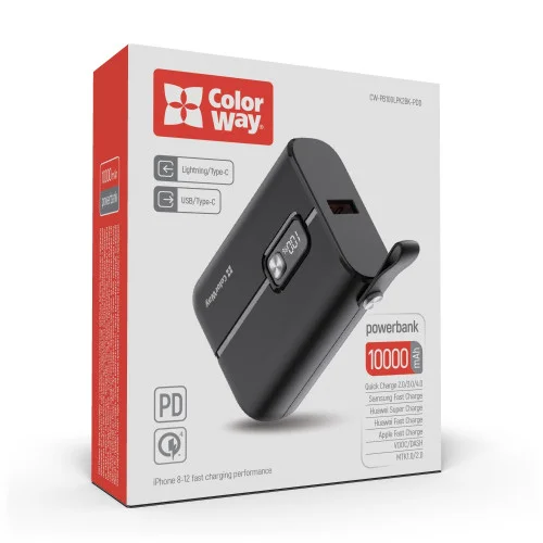 УМБ ColorWay Power Bank 10000 mAh Full power (USB QC3.0 + USB-C Power Delivery 2..