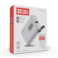 УМБ ColorWay Power Bank 10000 mAh Full power (USB QC3.0 + USB-C Power Delivery 22.5W) White (CW-PB100LPK2WT-PDD)