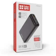 УМБ ColorWay Power Bank 20000 mAh Slim (USB QC3.0 + USB-C PD 20W) Black (CW-PB200LPG3BK-PD)