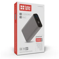 УМБ ColorWay Power Bank 20 000 mAh Full (USB QC3.0 + USB-C Power Delivery 22.5W) Gray (CW-PB200LPH3GR-PDD)