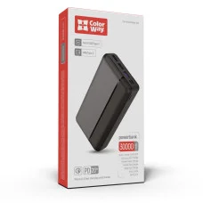 УМБ ColorWay Power Bank 30 000 mAh (USB QC3.0 + USB-C Power Delivery 22.5W) Black (CW-PB300LPA3BK-PD)