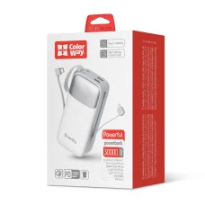 УМБ ColorWay Power Bank 30000 mAh Powerful (USB QC3.0 + USB-C Power Delivery 22.5W) White (CW-PB300LPA4WT-PDD)