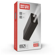 УМБ ColorWay Power Bank 30 000 mAh Lamp, Black (CW-PB300LPB3BK-F)