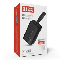 Універсальна мобільна батарея 30000 mAh, ColorWay, Black, 22.5 Вт, 2xUSB/Type-C, QC4.0, PD3.0 (CW-PB300LPC2BK-PD)