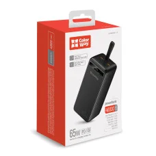 УМБ ColorWay Power Bank 40000 mAh Powerful (USB QC3.0 + USB-C Power Delivery 65W) Black (CW-PB400LPA4BK-PDD)