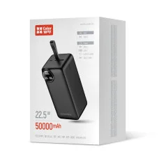 УМБ ColorWay Power Bank 50 000 mAh LCD (USB QC3.0 + USB-C Power Delivery 22.5W) Black (CW-PB500LPA4BK-PDD)