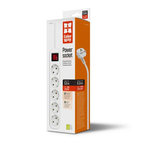 Мережевий фільтр СolorWay 5 розеток/5M white (CW-PSEA55W)