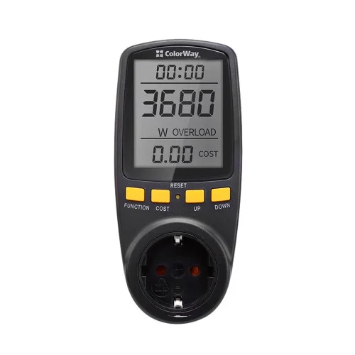 Энергометр цифровой (W/V/A/C/Hz/KWh) СolorWay для розетки (16A/3680W) (CW-VM16-0..