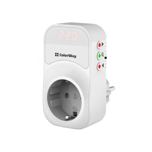 Реле напруги ColorWay (16A/3680W) 150V-210V/230V-280V DS2 white (CW-VR16-01D)