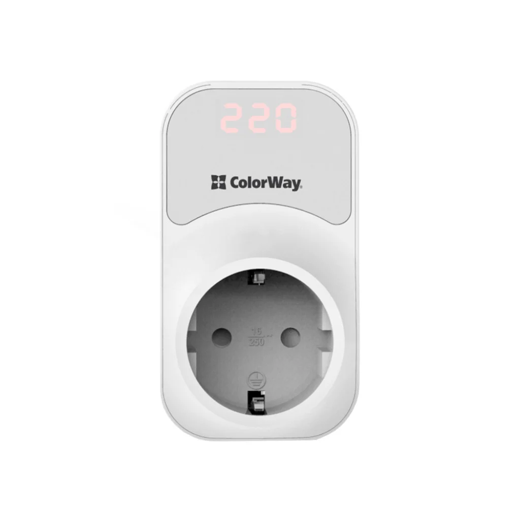 Реле напруги ColorWay (16A/3680W) 150V-210V/230V-280V DS2 white (CW-VR16-01D)
