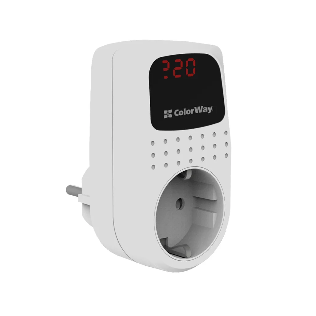 Реле напруги ColorWay (16A/3680W) 150V-210V/230V-280V DS2 white (CW-VR16-02D)
