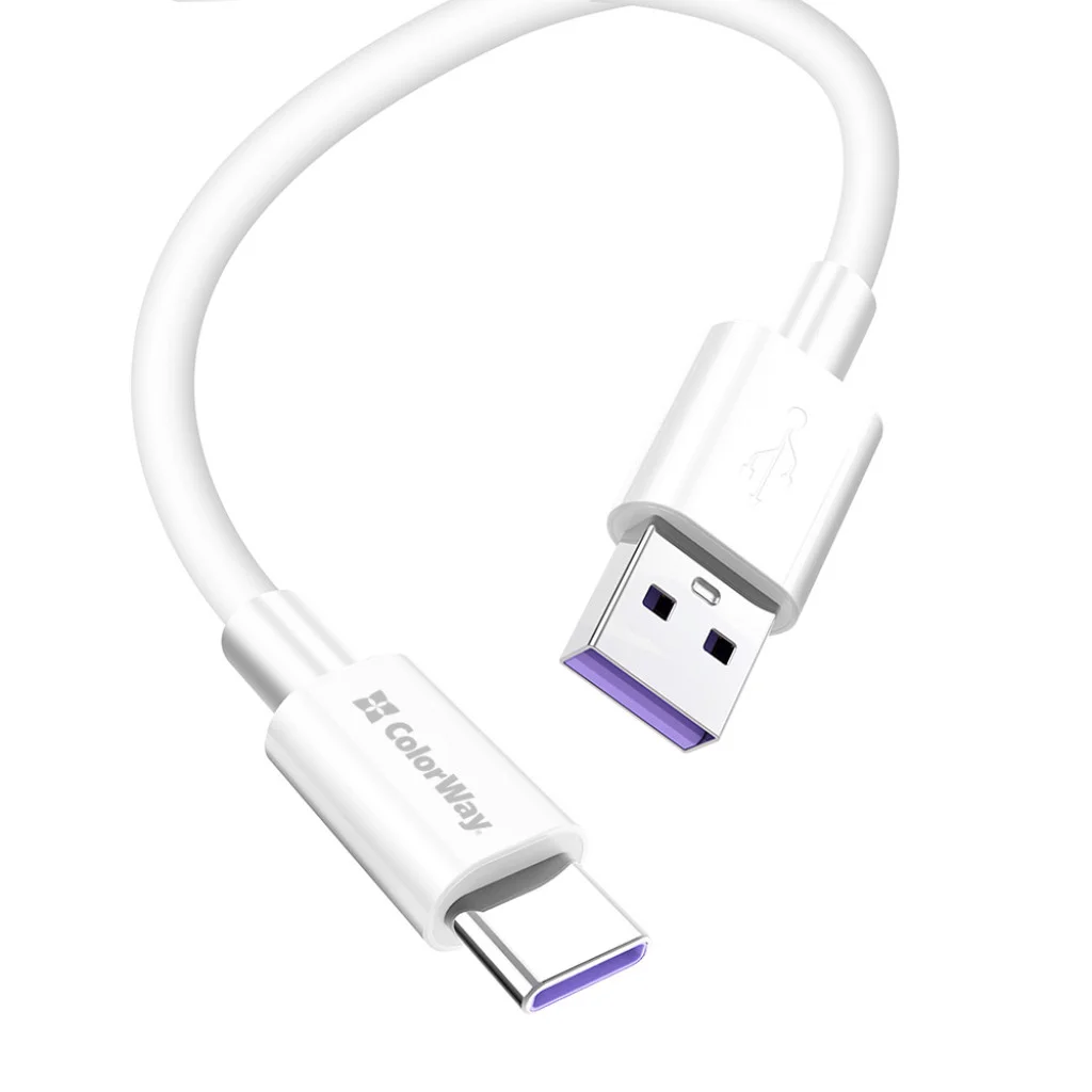 Кабель ColorWay USB - Type-C (Fast Charging) 5.0А 1 м White (CW-CBUC019-WH)