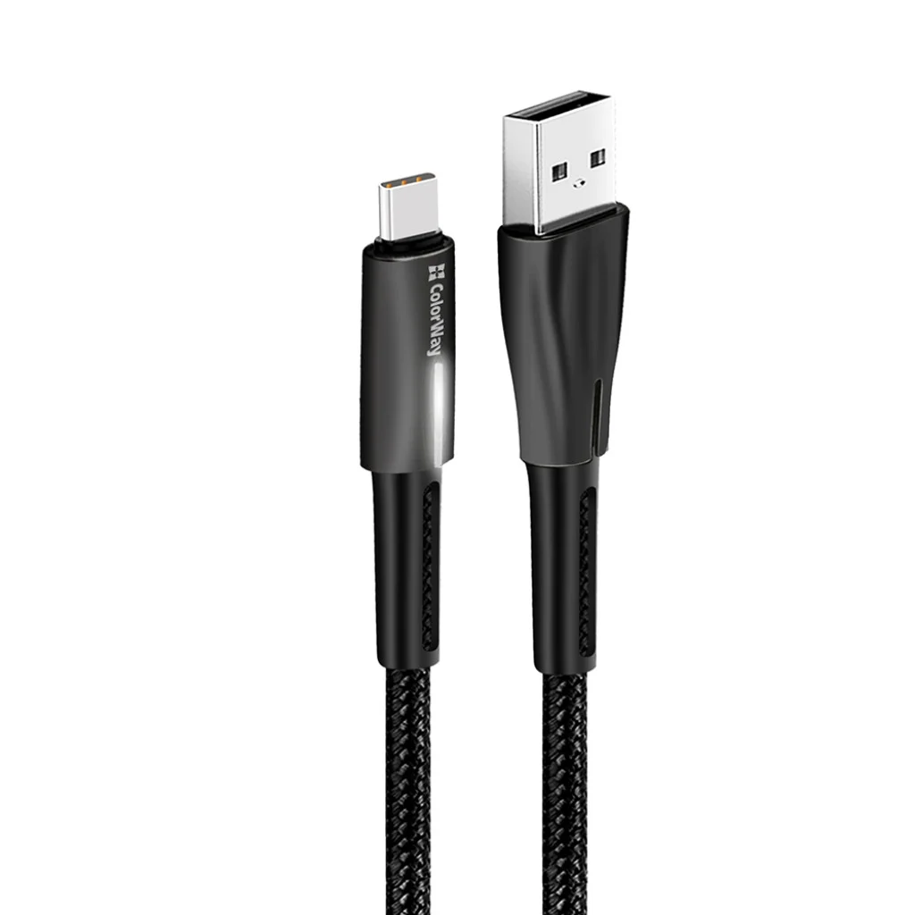 Кабель ColorWay USB - Type-C Zinc Alloy + Led 2.4А 1 м Black (CW-CBUC035-BK)