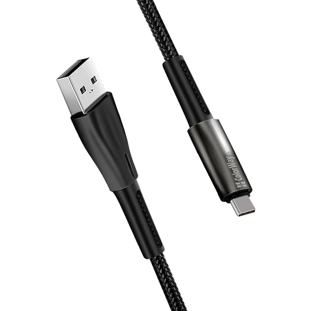 Кабель ColorWay USB - Type-C Zinc Alloy + Led 2.4А 1 м Black (CW-CBUC035-BK)