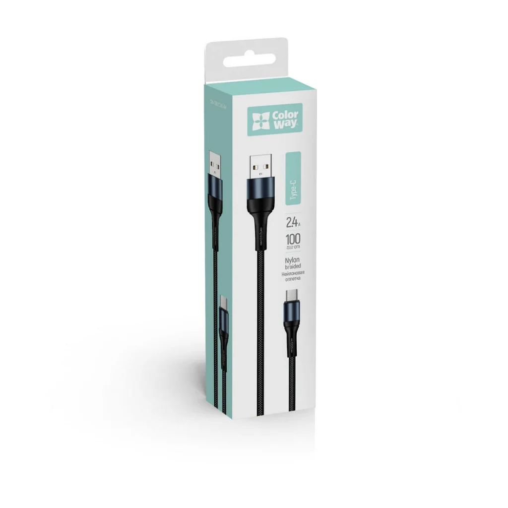 Кабель ColorWay USB - Type-C (nylon) 2.4а 1 м Black (CW-CBUC045-BK)