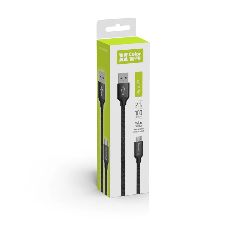 Кабель ColorWay USB – microUSB 2.1A 1 м Black (CW-CBUM002-BK)