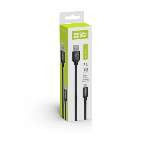 Кабель ColorWay USB – microUSB 2.1A 1 м Black (CW-CBUM002-BK)