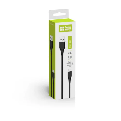 Кабель Colorway USB - MicroUSB (PVC) 2.4А 1м чорний (CW-CBUM025-BK)