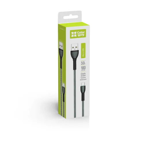 Кабель ColorWay USB — MicroUSB (braided cloth) 3 А 1 м Grey (CW-CBUM041-GR)