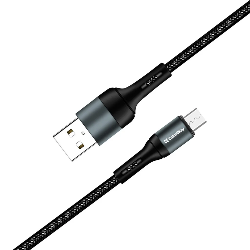Кабель ColorWay USB - MicroUSB (nylon) 2.4а 1 м Black (CW-CBUM045-BK)