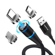 Кабель ColorWay USB — 3в1 (Lightning + MicroUSB + Type-C) Magnetic Data/Quick Charge 2.4 A 1 м Black (CW-CBUU038-BK)