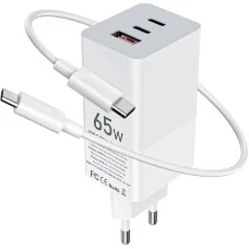 Мережевий зарядний пристрій Gelius Nimble GaN 65W GP-HC051 + кабель Type-C/Type-C White