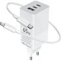 Мережевий зарядний пристрій Gelius Nimble GaN 65W GP-HC051 + кабель Type-C/Type-C White