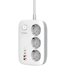 Мережевий фільтр Gelius T-Power (3 220V розетки/ 2 Type-C / 2 USB-A порти) GaN 65W 2m GP-PS-003 White