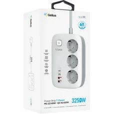 Мережевий фільтр Gelius T-Power (3 220V розетки/ 2 Type-C / 2 USB-A порти) GaN 65W 2m GP-PS-003 White