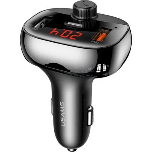 АЗП Usams US-CC143 C25 50W 2A+C 3 Ports Digital Display Wireless FM Car Charger ..