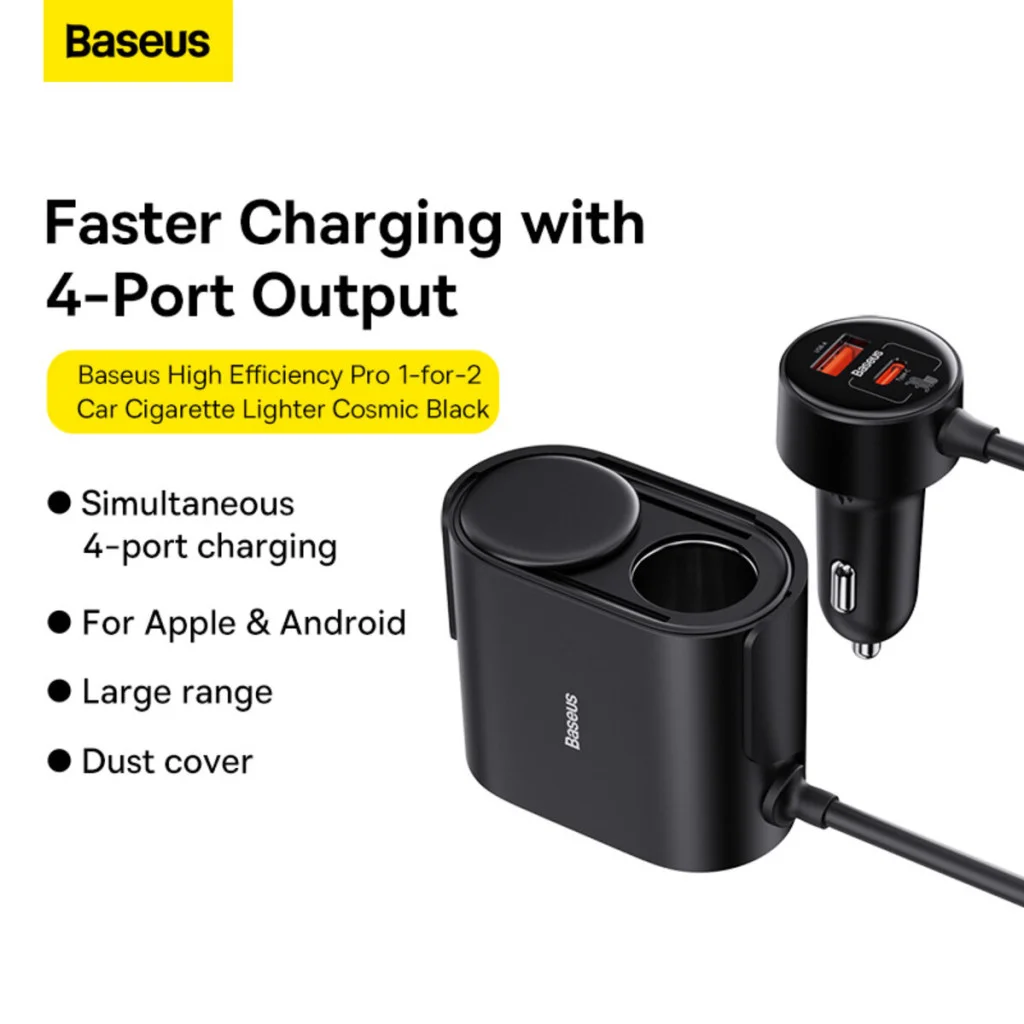 Автомобільний зарядний пристрій Baseus High Efficiency Pro 1-for-2 Car Cigarette Lighter 30W Cosmic Black