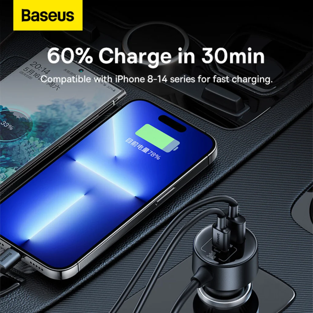Автомобільний зарядний пристрій Baseus High Efficiency Pro 1-for-2 Car Cigarette Lighter 30W Cosmic Black