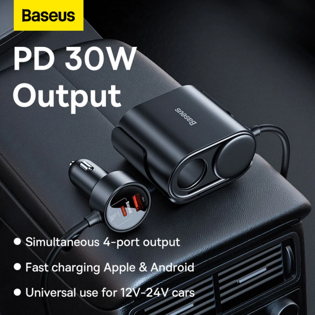 Автомобільний зарядний пристрій Baseus High Efficiency Pro 1-for-2 Car Cigarette Lighter 30W Cosmic Black