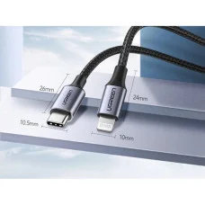 Кабель Ugreen US304 USB-C to Lightning M/M Cable Aluminum Shell Braided 2m (Black) (UGR-60761)
