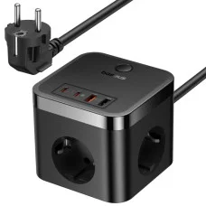 Зарядний пристрій Baseus PowerCombo Cube Power Strip 30W 3xAC+2xUSB+2xType-C (1.5m) Black